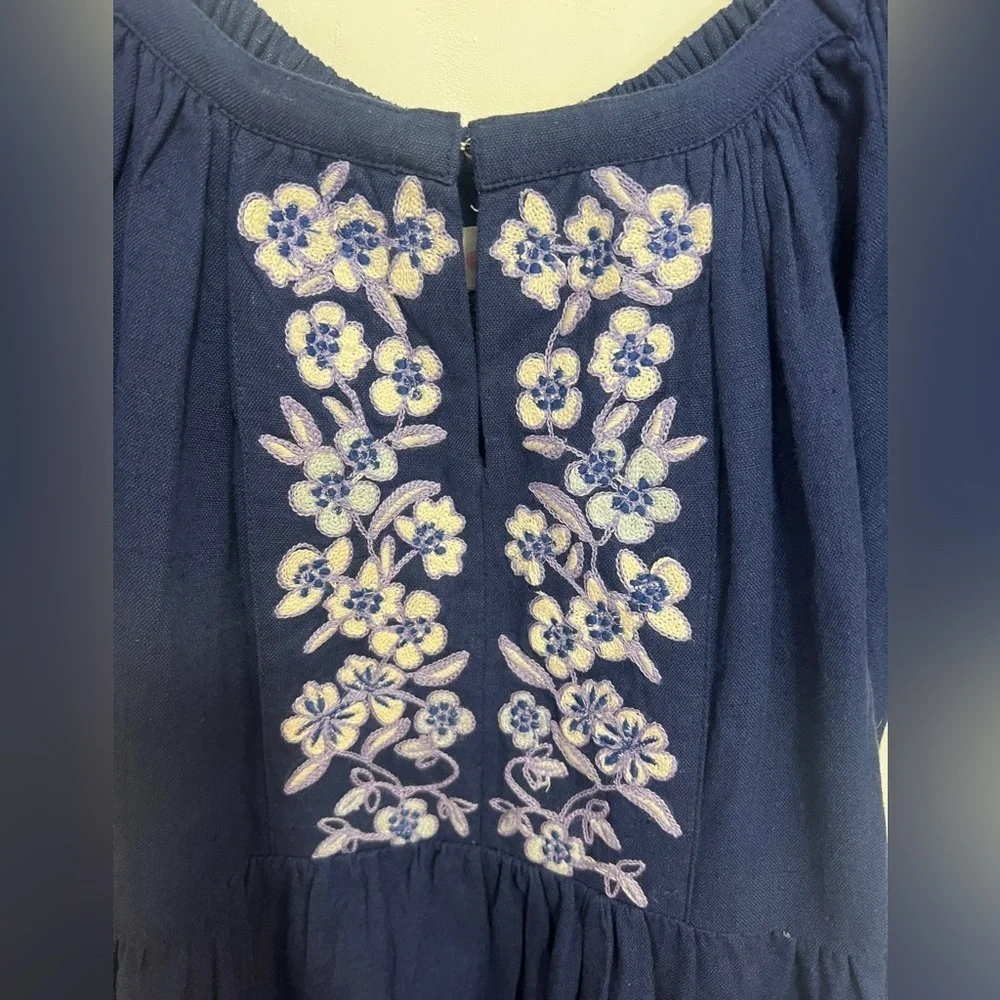 Roller Rabbit Honeysuckle Embroidery Zara Dress Blue Embroidered - Picture 3 of 10